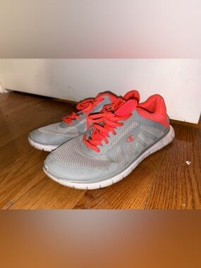 Champion Light Gray Sneakers with Coral Accents